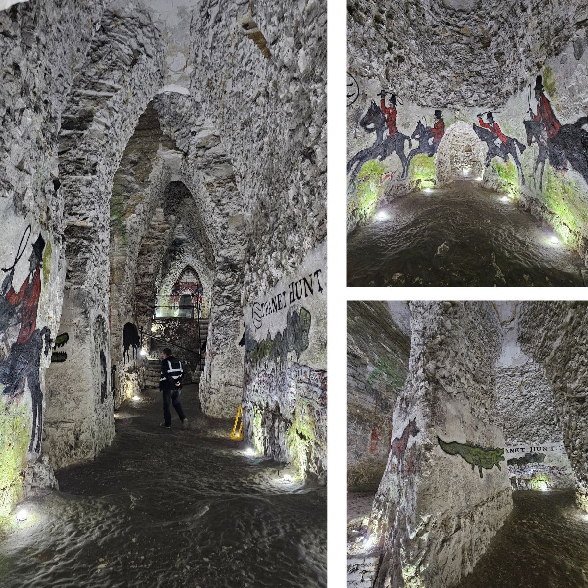 A collage of 3 photos from Margate caves